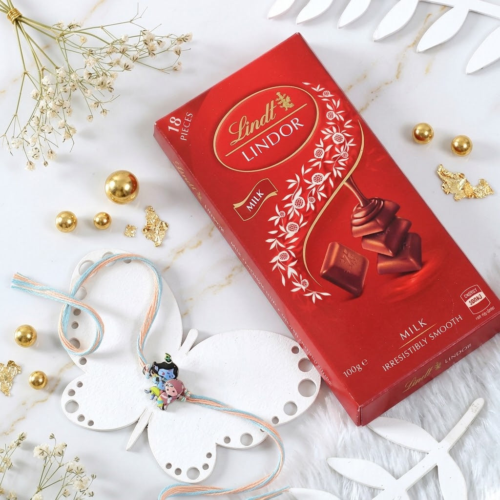 Radiant Radha Krishna Kids Rakhi With Lindt Chocolate