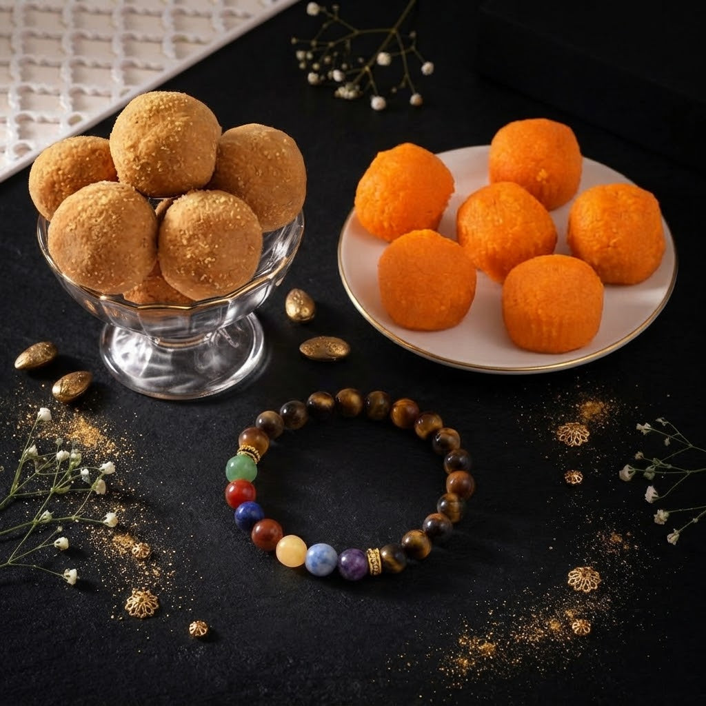 Tiger Stone Protection Rakhi with Sweets Combo