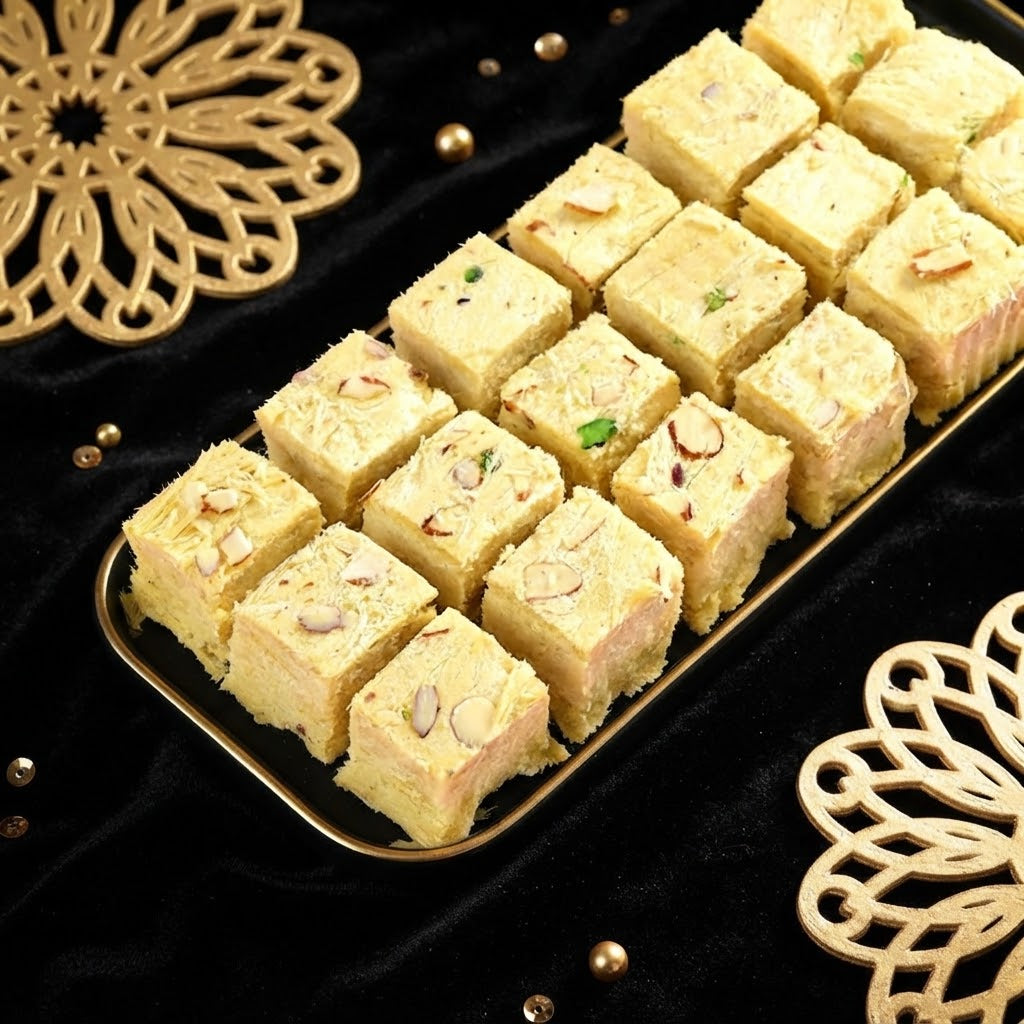Emerald Bloom Rakhi With Soan Papdi & Cashew Nuts