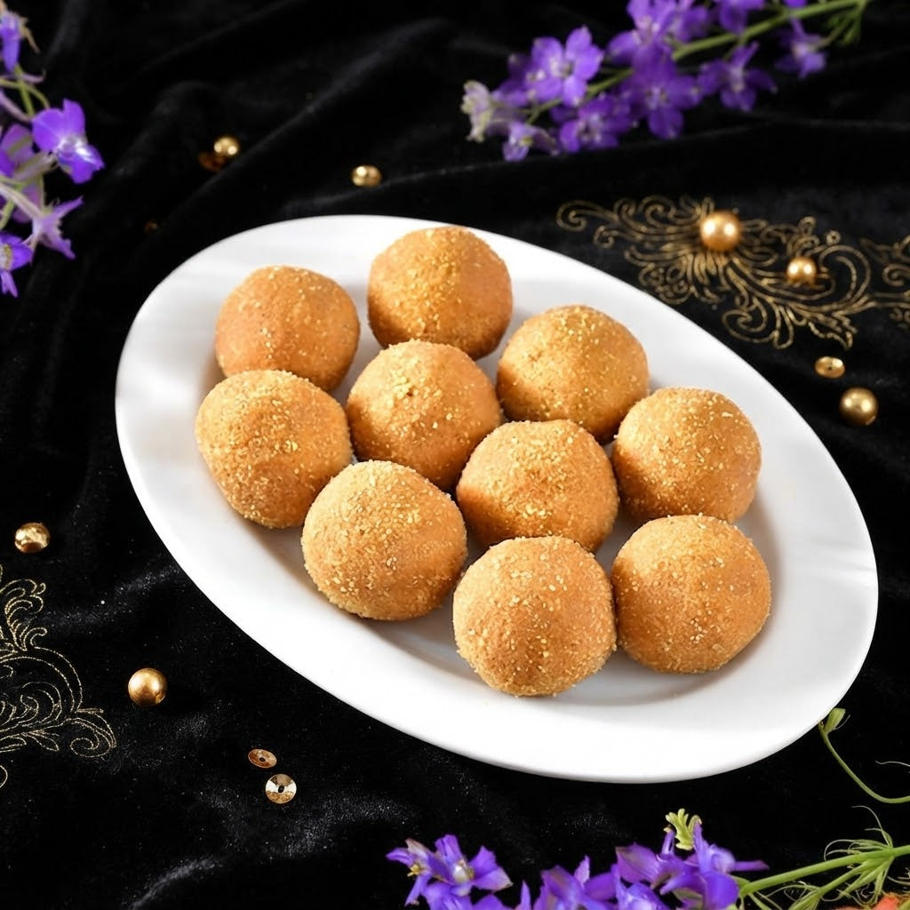 Elegant Rudraksha 5 Set Rakhi With Basan Laddu