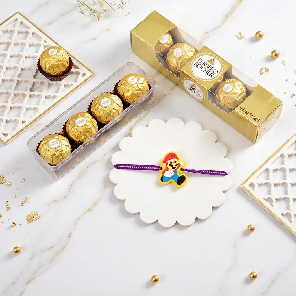 Mario Adventure Rakhi With Ferrero Rocher Chocolate