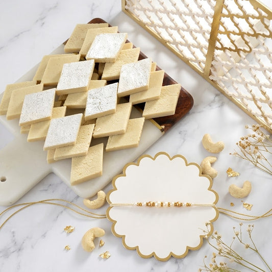 Ivory Luxe Rakhi With Kaju Katli