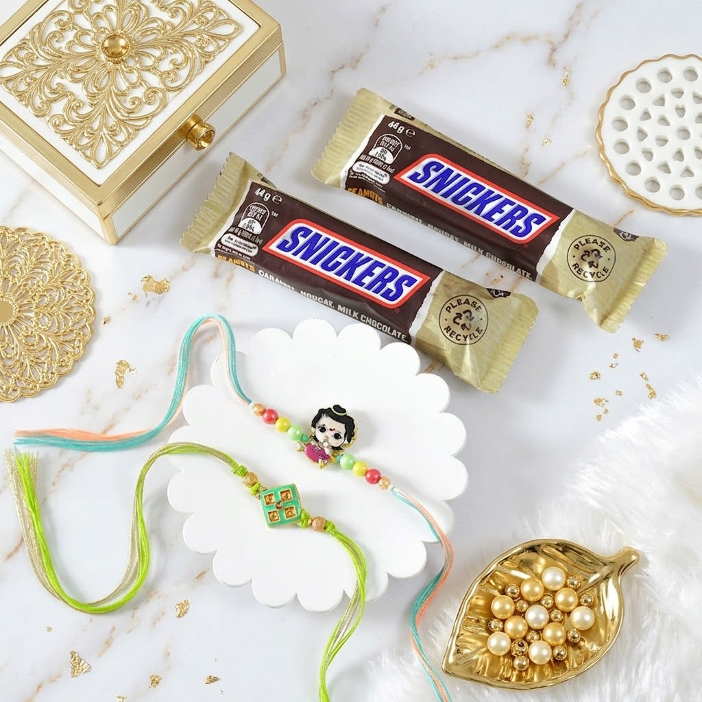 Charming Family Bhai Bhatija Rakhi Set With Snicker Chocolates