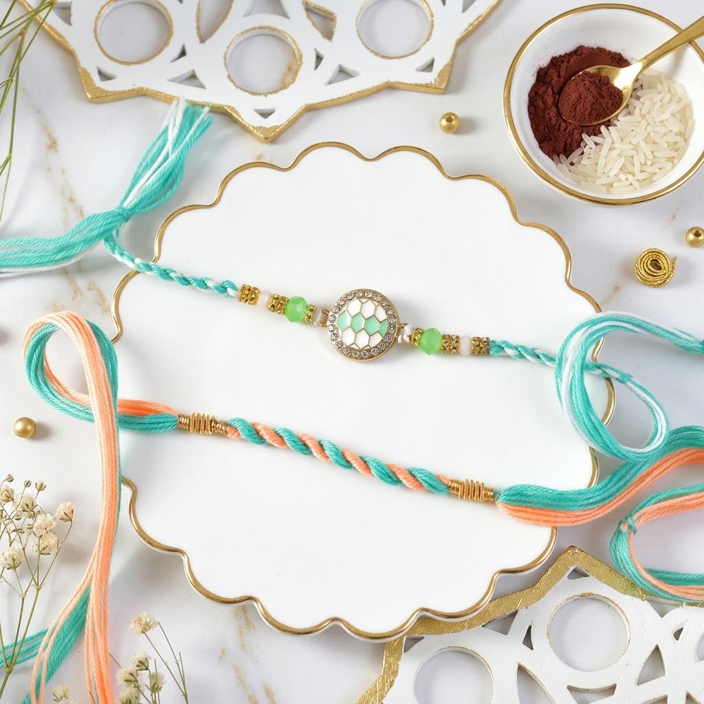 Set Of 2 Turquoise Royal Rakhi