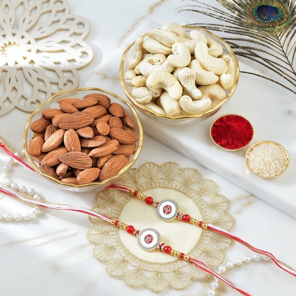 Punjabi Royale Twin Rakhi With Almonds & Cashews