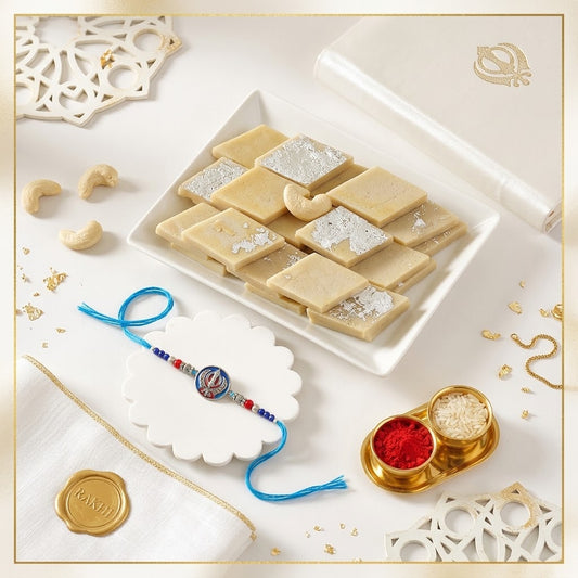 Eternal Amrit Khanda Sahib Rakhi with Kaju Katli