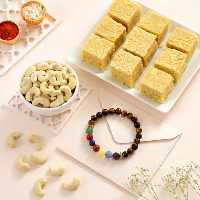 Tiger Stone Protection Rakhi with Soan Papdi & Cashew