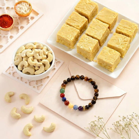 Tiger Stone Protection Rakhi with Soan Papdi & Cashew