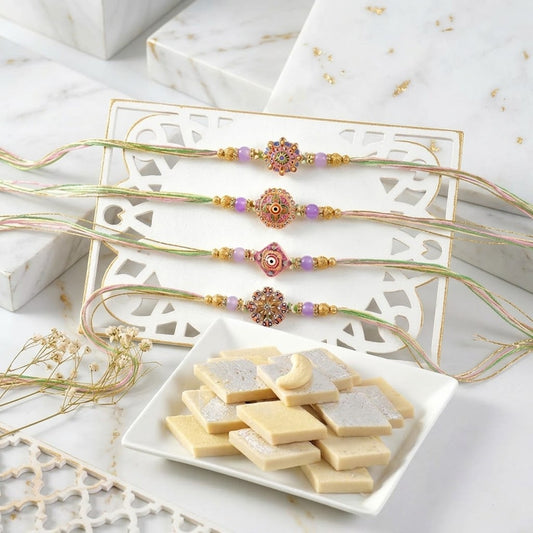 4 Piece Beautiful Festive Rakhi With Kaju Katli