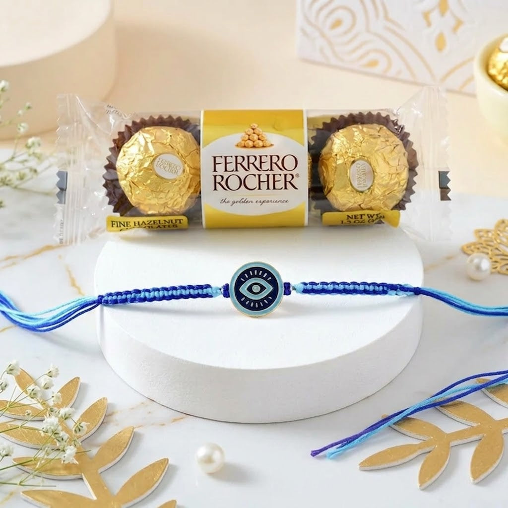 Protective Evil Eye Rakhi with Ferrero Rocher