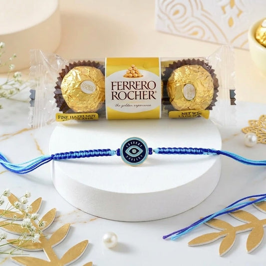 Protective Evil Eye Rakhi with Ferrero Rocher