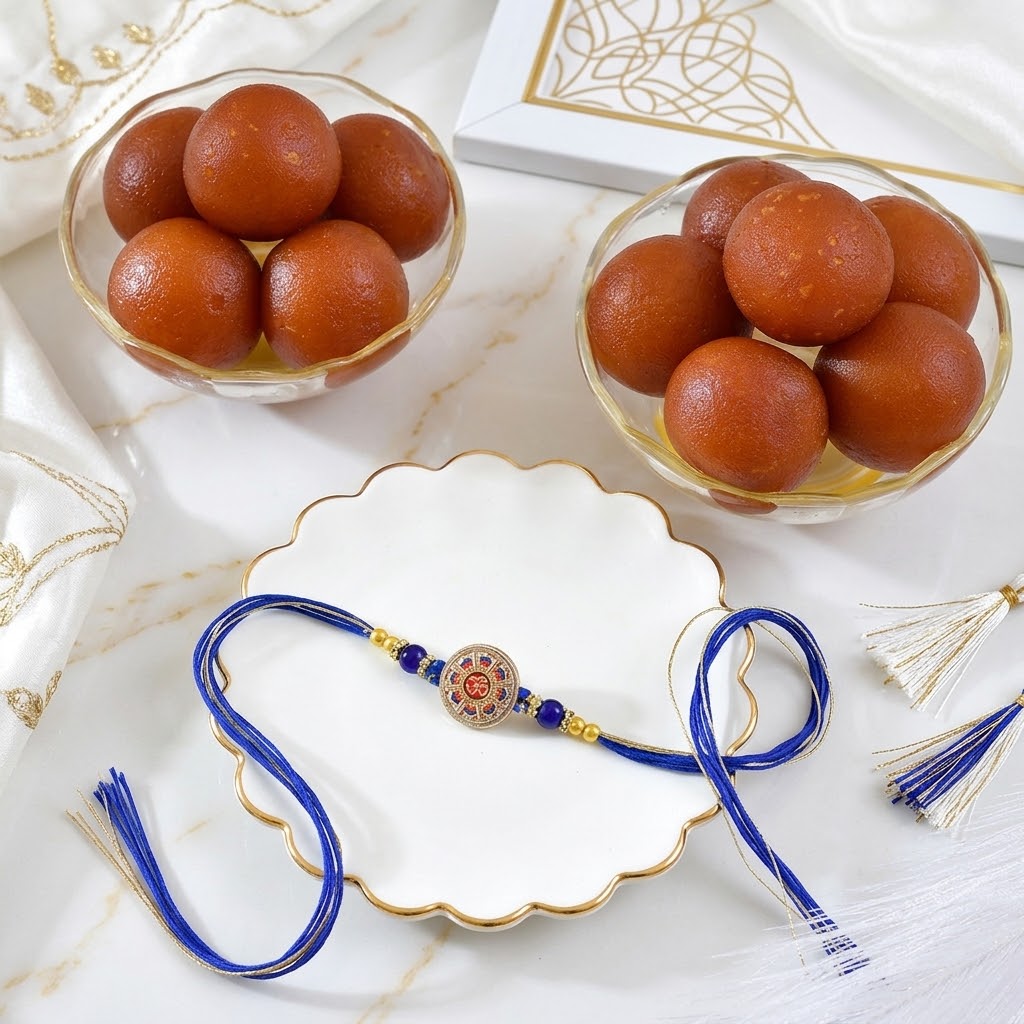 Sacred Om Vinayak Ganesha Rakhi with Gulabjamun