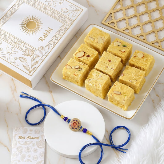 Sacred Om Vinayak Ganesha Rakhi with Soan Papdi