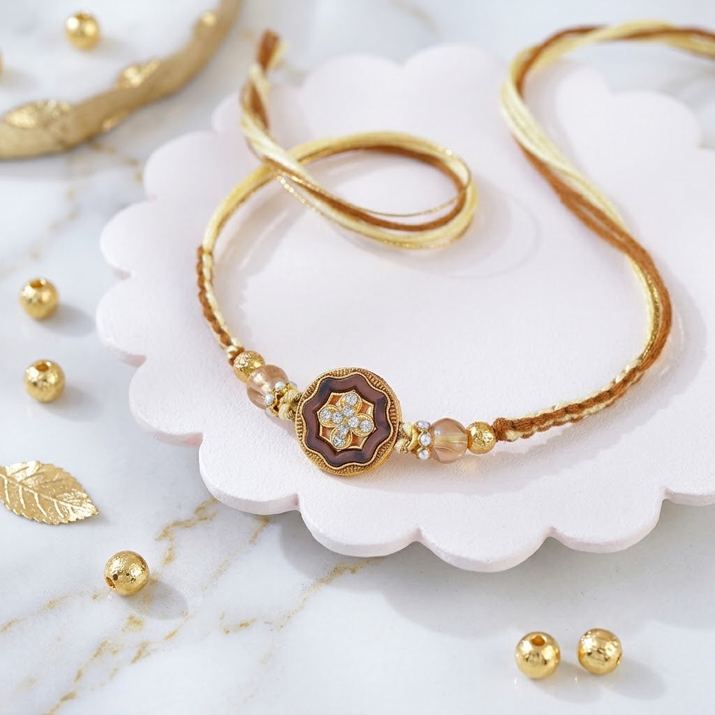Blushing Rose Gold Flower Rakhi with Lindt Chocolates