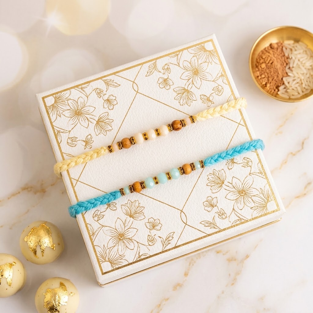Handcrafted Bead Rakhi Duo
