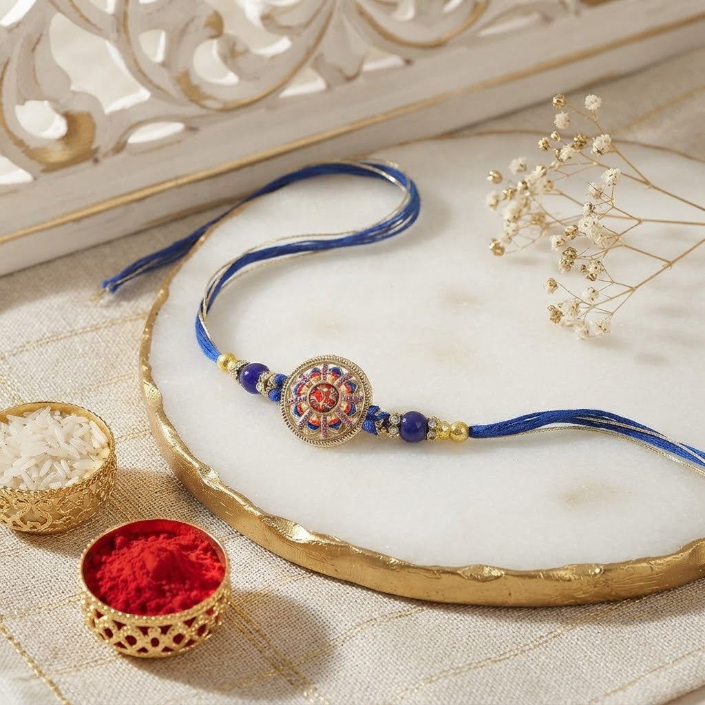 Sacred Om Vinayak Ganesha Rakhi with Soan Papdi & Lindt Milk Chocolate