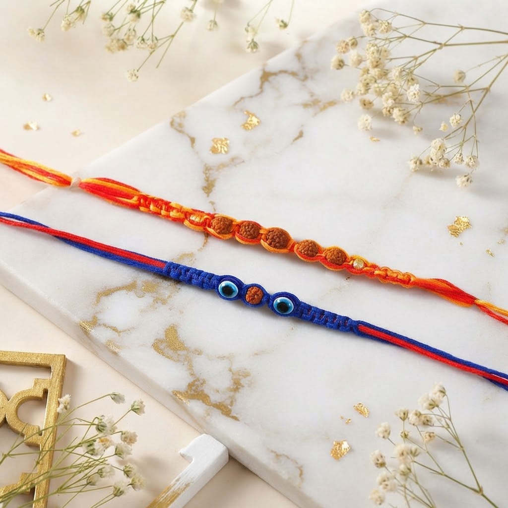 Twin Set Hand Crafted Rudraksha Heritage Rakhi