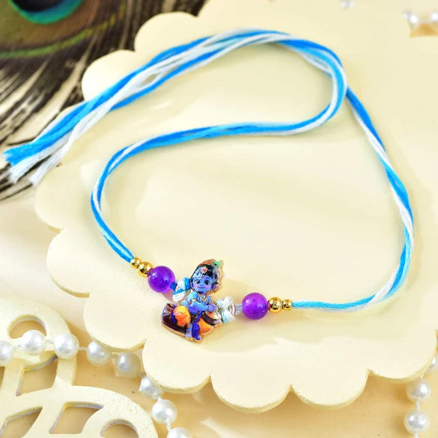 Charming Little Krishna Rakhi for Kids With Ferrero Rocher Chocolate & Dry Fruit