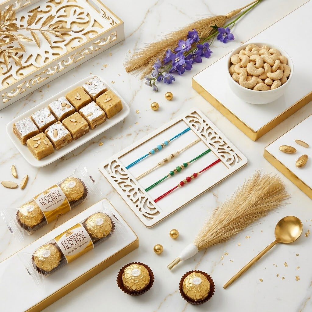 Handcrafted 4-Piece Colorful Braided Rakhi Hamper