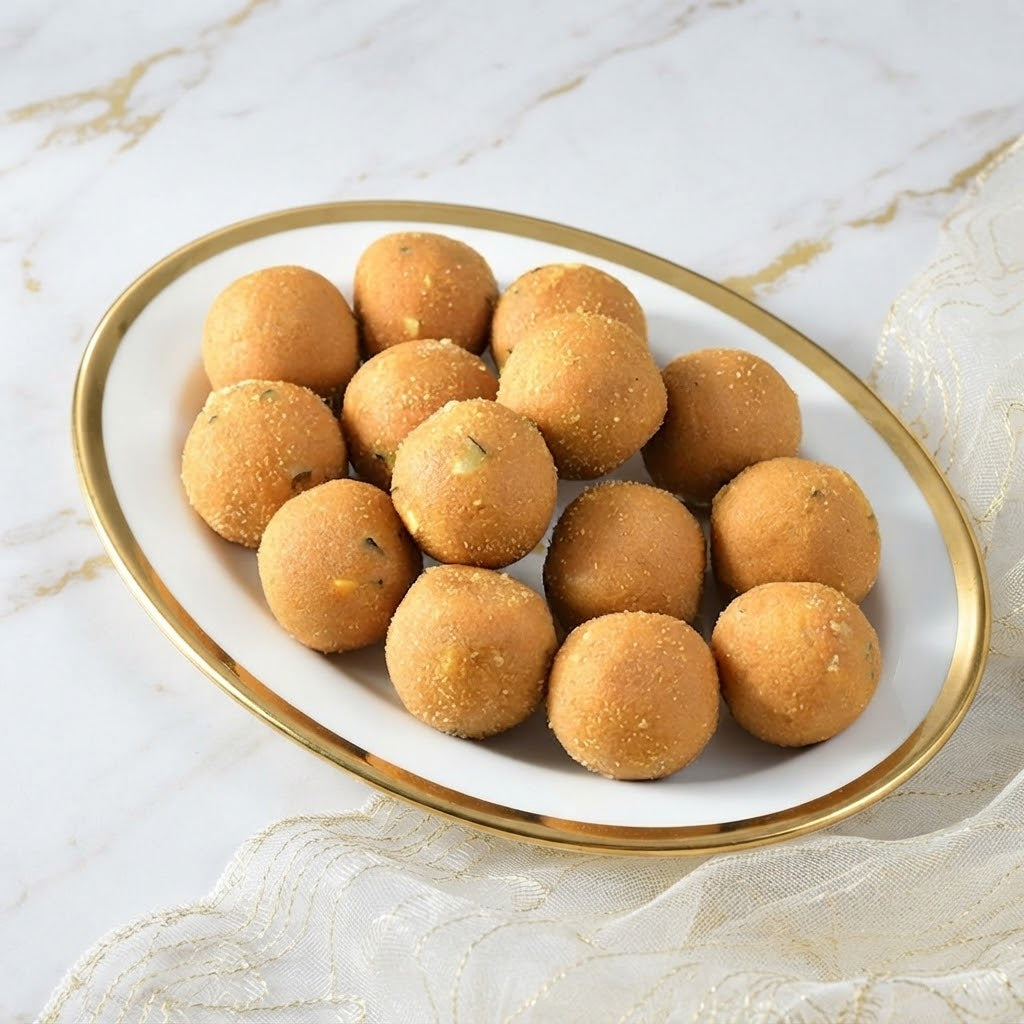 Hand Crafted Rudraksha Heritage Rakhi With Besan Laddu