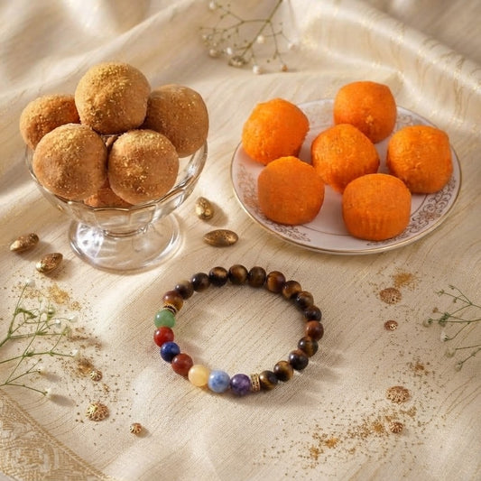 Tiger Stone Protection Rakhi with Sweets Combo