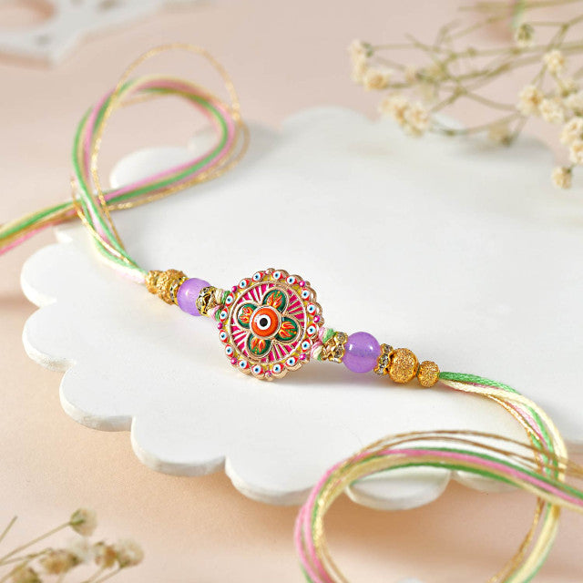 Designer 4-Piece Rakhi Collection with Traditional Besan Laddu