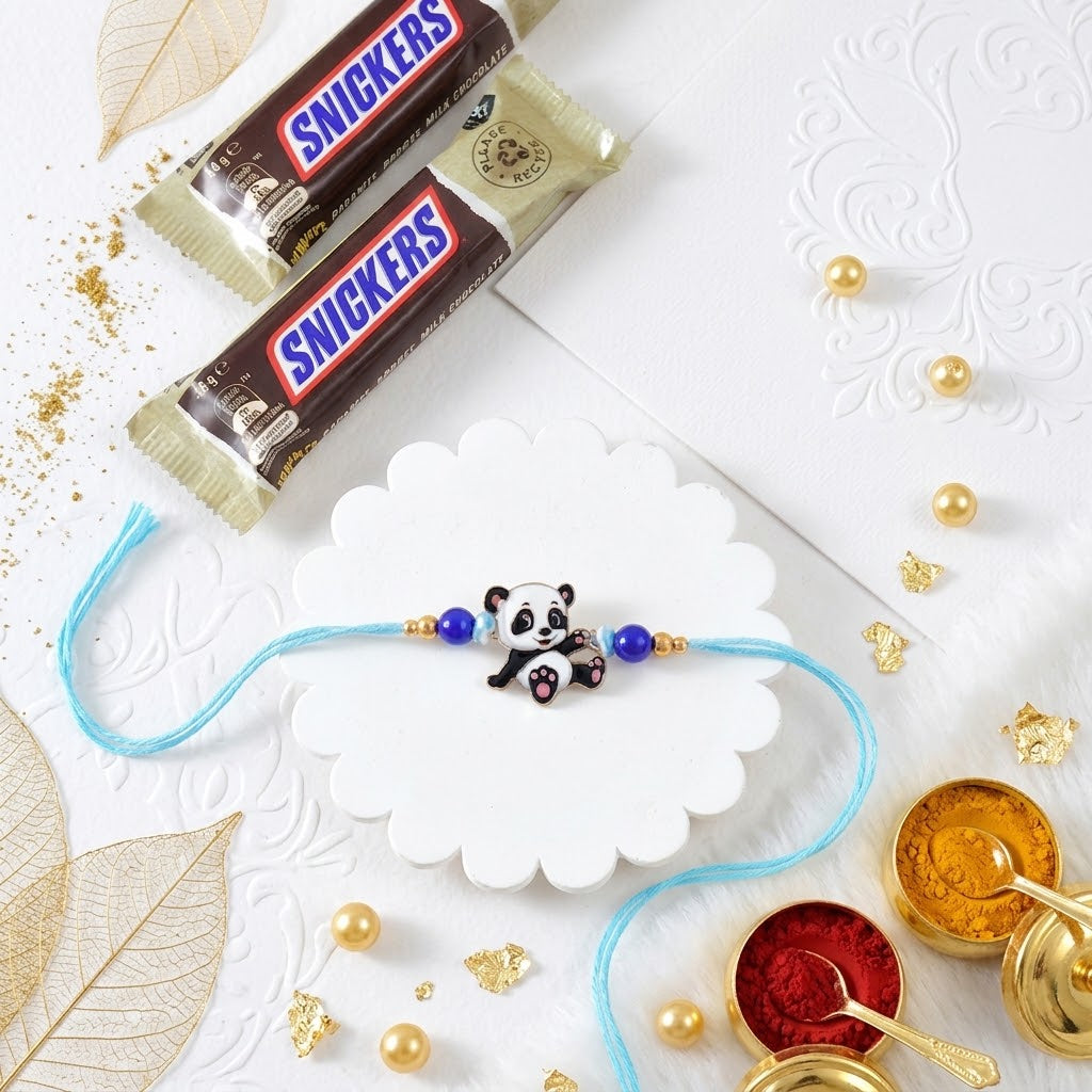 Adorable Panda Rakhi With Snickers Chocolate