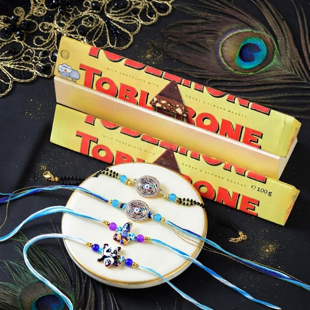 Togetherness Rakhi Set For Bhaiya, Bhabhi & Kids with Toblerone Chocolate