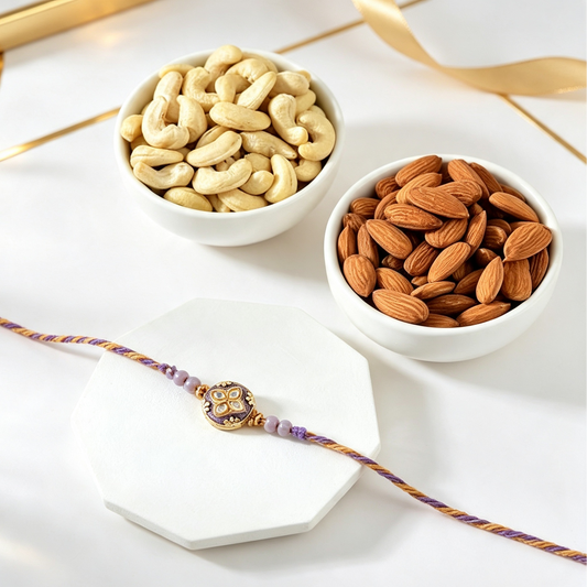 Stunning Purple Rakhi With Assorted Nuts