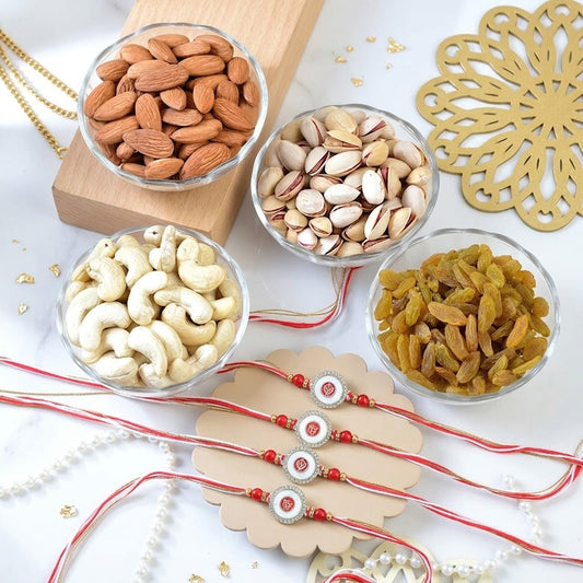 4 Piece Sacred Punjabi Rakhi Fruit & Nut Hamper
