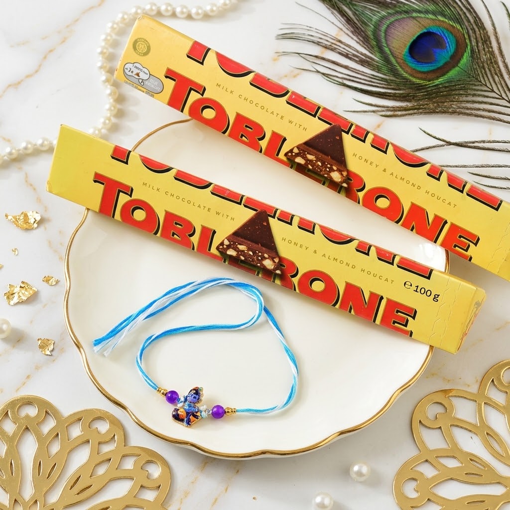 Charming Little Krishna Rakhi for Kids With Toblerone Chocolates