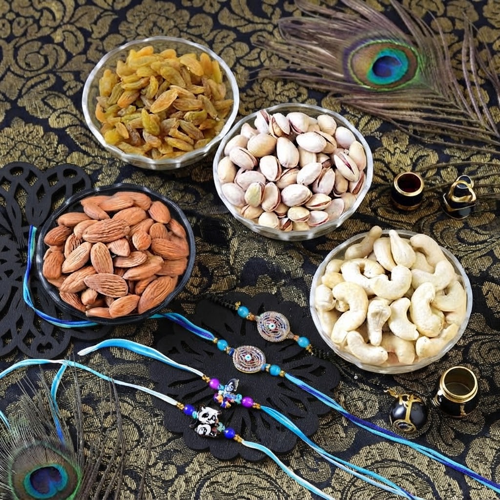 Togetherness Rakhi Set For Bhaiya, Bhabhi & Kids With Dry Fruit & Nuts