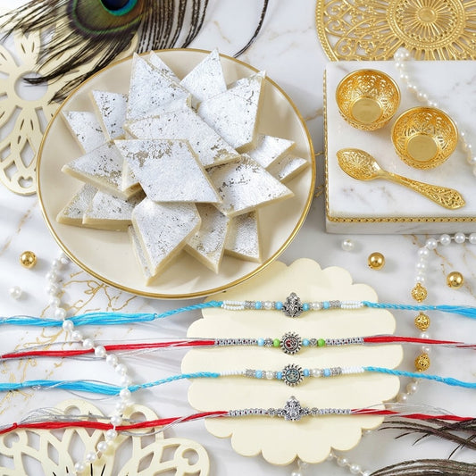 4 Piece Sacred Blessings Rakhi With Kaju Katli