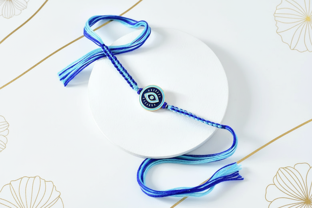 Bright gold-and-white Evil Eye rakhi photo 2