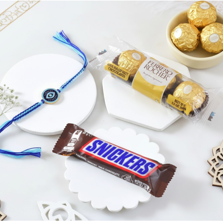Bright gold-and-white Evil Eye rakhi photo 1