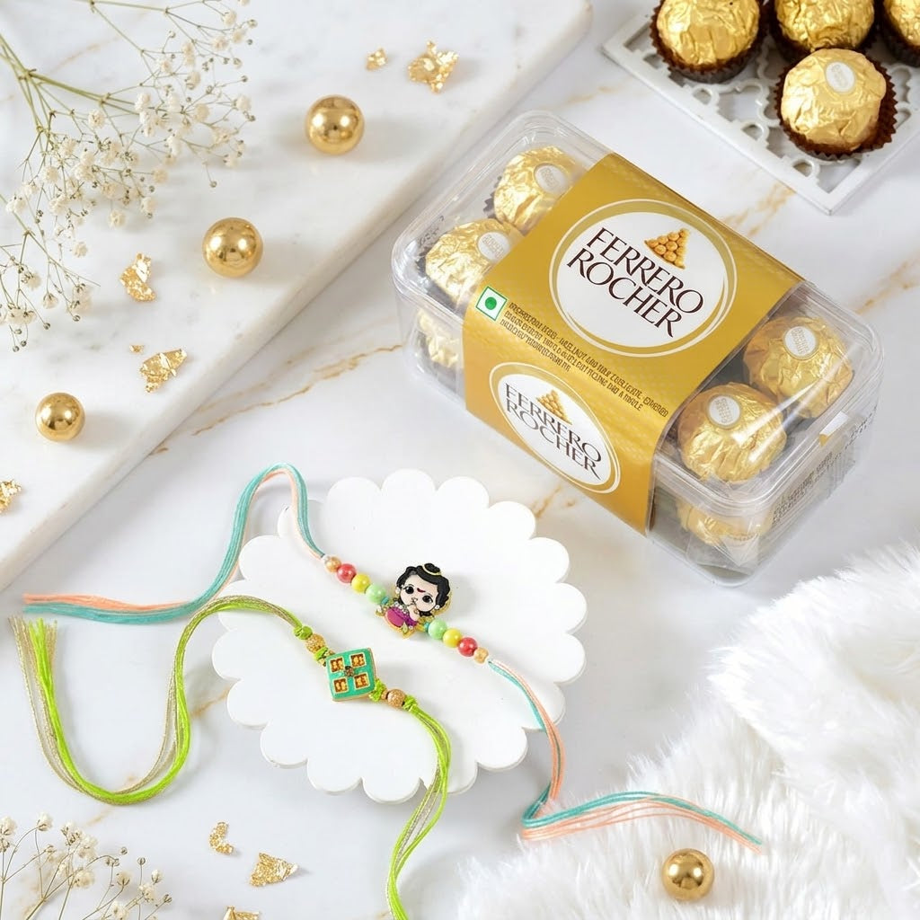 Charming Family Bhai Bhatija Rakhi Set With Ferrero Rocher Chocolates