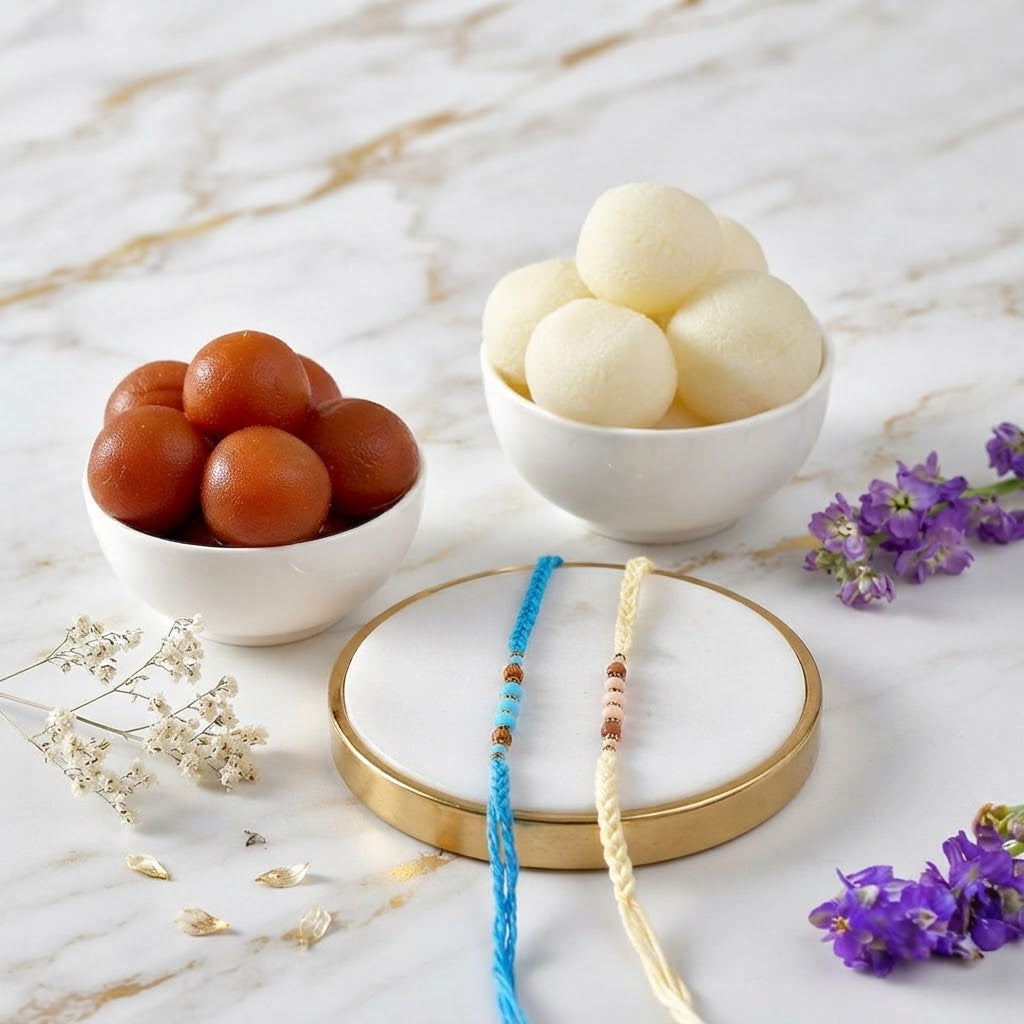 Handcrafted Rakhi Duo Traditional Sweet Hamper